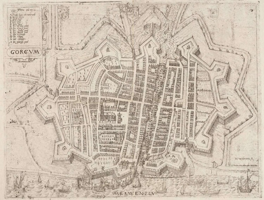 Kaart van de nieuwe vesting van Gorinchem door Nicolaas Wijdtmans (ca. 1600)