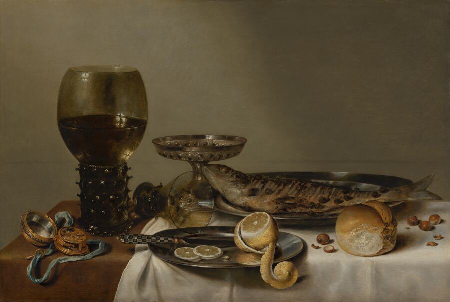 Collectie Mauritshuis Willem Claesz Heda, Stilleven met roemer en horloge, 1629, collectie Mauritshuis