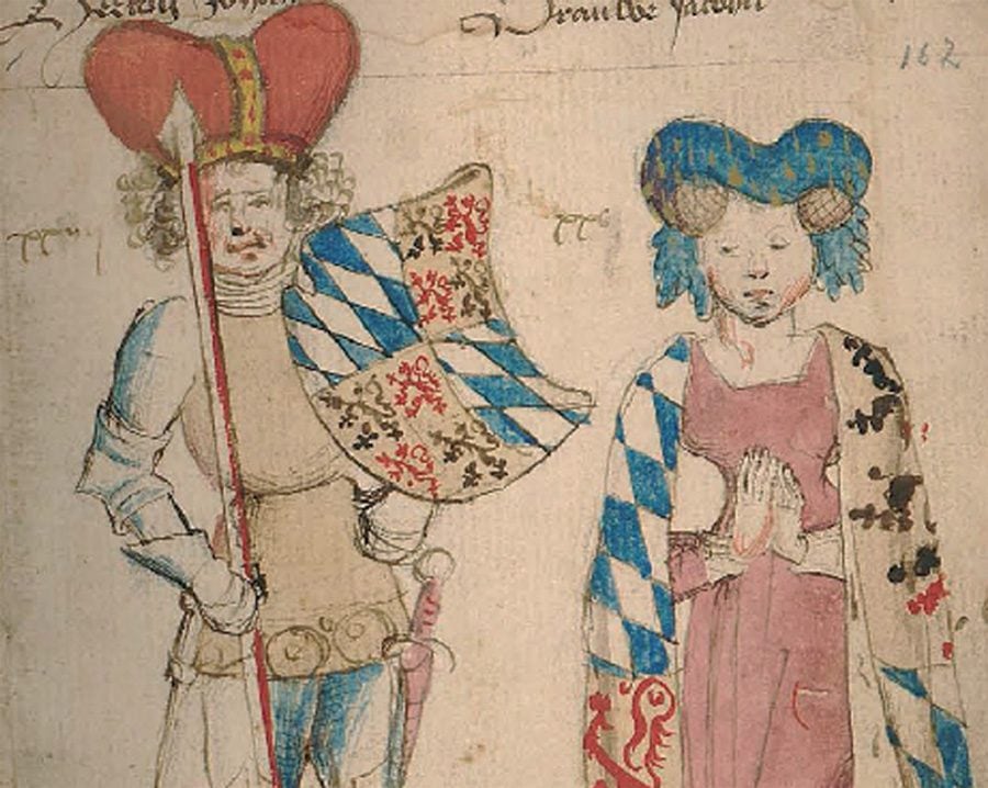 Graaf Jan III en zijn nicht gravin Jacoba van Beieren, door Hendrik van Heessel (ca 1456). Erfgoedbibliotheek Hendrik Conscience, Antwerpen