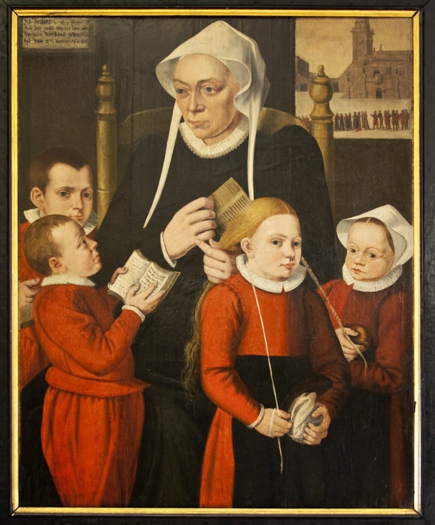 Weesmoeder Hilleke de Roy met vier van haar weeskinderen, anoniem (1586)