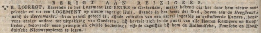  Opening van logement De Beurs in de Utrechtsche Courant van september 1816