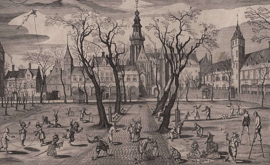 Collectie Zeeuws archief Spelende kinderen op het Abdijplein in Middelburg, naar Adriaen van de Venne (1622)